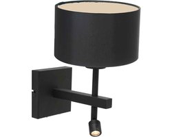 Wandlamp Stang met kap | 2 lichts | zwart | metaal / stof | Ø 20 cm | leeslamp | dimbaar | draai- en kantelbaar | modern design