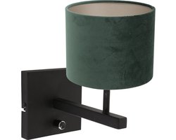 Wandlamp Stang met linnen kap | 1 lichts | groen / zwart |metaal / stof | Ø 20 cm | 25 cm hoog | modern / sfeervol design