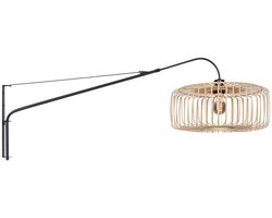 Wandlamp Steinhauer Breeza-Beache 4153ZW, uitschuifbaar, met naturel bamboe kap (Ø 50 cm, H 21 cm), trendy design, zwart met bamboe