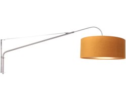 Wandlamp Steinhauer Elegant Classy 8132ST - Staalkleurig met goud velours kap (Ø 50 cm, hoogte 20 cm) - Draaibaar, kantelbaar en uitschuifbaar - Metaal en textiel