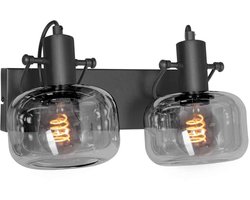 Wandlamp Steinhauer Glaslic 3865ZW in zwart, 2-lichts met smoke glas, metaal, draaibaar en kantelbaar, modern retro ontwerp voor binnengebruik