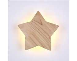 Wandlamp Stervormig - Nachtlamp Kinderkamer - Sfeerverlichting Creëren - Creatief Ster Design - 22 cm Diameter - Houtkleurig