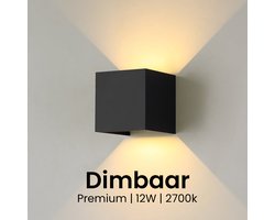 Wandlamp Up-down LED - Dimbaar - Zwart - 12W - 2700K - IP65 - Premium Design