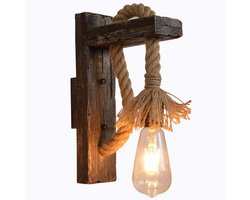 Wandlamp van hout, ijzer en henneptouw, creatieve persoonlijkheid, wandlamp voor binnenverlichting, bar, restaurant (lamp niet inbegrepen)