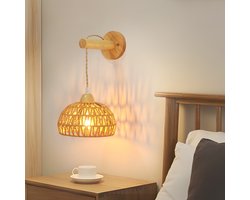 Wandlamp van rotan en hout - Geweven kap - Natuurlijke en warme sfeer - E27-fitting
