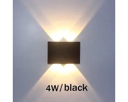 Wandlamp - Voor Buiten en Binnen - 4 Lichtpunten - Industrieel - Zwart - Mooi Strak Design - 1 Stuks