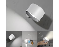 Wandlamp-Wandlamp binnen-Bedlampjes leeslampjes-Wandlamp oplaadbaar-LED-USB-Helderheidsaanpassing-Aanraakbediening-360° verstelbare hoek-Geschikt voor slaapkamer en woonkamer - wit