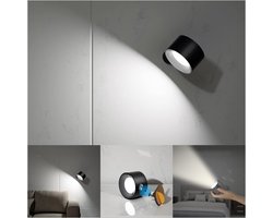 Wandlamp-Wandlamp binnen-Bedlampjes leeslampjes-Wandlamp oplaadbaar-LED-USB-Helderheidsaanpassing-Aanraakbediening-360° verstelbare hoek-Geschikt voor slaapkamer en woonkamer - zwart