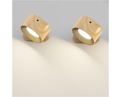 Wandlamp-Wandlamp binnen-Bedlampjes leeslampjes-Wandlamp oplaadbaar-LED-USB-Helderheidsaanpassing-Aanraakbediening-360° verstelbare hoek-Geschikt voor slaapkamer en woonkamer - 1 paar - houtnerfkleur