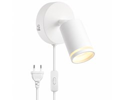 Wandlamp - Wandlamp oplaadbaar - Vintage Slaapkamer Bedlampje met Stekker - Dimbare Schakelaar - Aluminium Muurlamp - Sfeerverlichting Woonkamer - Wit