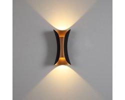 Wandlamp - Waterdichte buitenwandlamp - Moderne LED-wandlamp - Buitenwandlamp voor veranda - Buitenverlichting - 10W - Bidirectioneel (boven en onder) - Warm licht - Geschikt voor balkons, deuren, gevels, tuinen en binnenplaatsen - Zwart