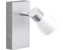 Wandlamp zilver slaapkamerlamp wandspot glas instelbaar, aluminium opaal glanzend, 1x GU10, LxBxD 16x7x11 cm, Fischer Honsel 30069