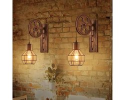 Wandlampen Binnen Industrieel Set van 2  |  E27 Fitting - Hout - Industriële -Lampen -Bar Cafè -Horeca -Verlichting
