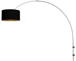 Wandlampen Staalkleurig Metaal & Textiel 145cm Sparkled Light 3966ST Steinhauer met zwart gouden linnen ton kap, draaibaar, kantelbaar en uitschuifbaar