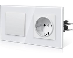 Wandlichtschakelaar Glas met Stopcontact - Inbouwmodel 1 Gang 2-Weg