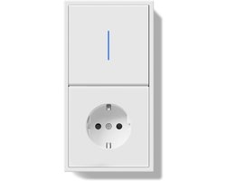 Wandlichtschakelaar met Stopcontact en Led Indicator - Enkelvoudig Wisselschakelaar Wit