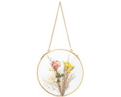 Wandlijst Ronde Messing - Wandlijst voor Droge Bloemen - Foto met Dubbel Glas - Gouden Lijst 17 cm - Decoratieve Wanddecoratie