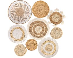Wandmand - Geweven Muur Mand - Geweven wanddecoratie - Handgemaakt zeegras - Rotan - Rustieke wandkunst - 9 stuks - Woonkamer - Slaapkamer - Natuurlijke kleur