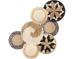 Wandmand Set - Rieten Decoratie - Muur Decoreren - Natuurlijk Geweven - 7 Delig - Natuurlijk