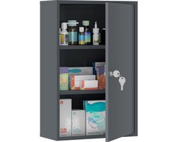 Wandmedicijnkast, badkamerkast met 3 legplanken, 2 sleutels, 40 x 18 x 60 cm, grijs
