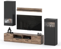 Wandmeubel Alen 3 - 250 cm - Tv Meubel Set - Antraciet/Eiken Bijoux - Kast - LED