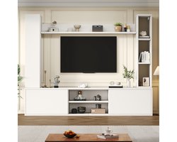 Wandmeubel-set - 180x35x33.5 cm - Mediawand met Vitrines - Staand en Hangend - Hout - Wit