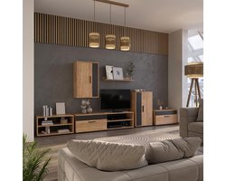 Wandmeubel Set 4-delig – Industrialhome Luxor Eiken Goud/Antraciet – TV Meubel & Opbergkast – Modern Design Woonkamerwand – Onderhoudsvriendelijk – Inclusief Montagebenodigdheden