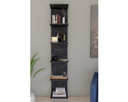 Wandmontage Boekenkast - Wandplank - Decoratieve Plank - Esthetisch Ontwerp - Zwart en Marmer - 180 x 35 x 30 cm - 6 Planken