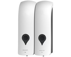 Wandmontage Douche Zeepdispenser - 2 Kamers (21,5 cm, Wit) voor Badkamer & Douche