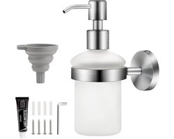 Wandmontage glazen shampoodispenser zelfklevend en boren 200 ml gesatineerde glazen fles handdesinfectiebox zonder boren douchegel zeepbakje met roestvrijstalen houder