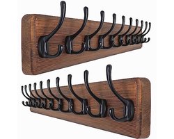 Wandmontage kapstok in boerderijstijl - set van 2 - 10 haken voor het ophangen van kleding en handdoeken