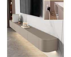 Wandmontage tv-meubel - met lades en opbergruimte - Beige - Tv meubel - 160x24x20cm - Verlichting onderkant