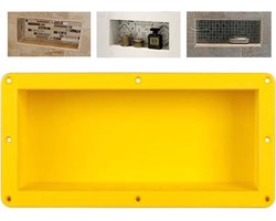 Wandnisdouche, betegelbaar, douchenis van ABS-kunststof, geprefabriceerde badkamernis voor voetensteun en toiletartikelen opslag (35 x 15 x 10 cm, geel)