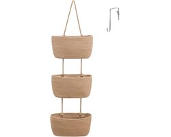 Wandorganizer met 3 Niveaus - Premium Linnen Hangorganizer - Katoenen Touw - Ruimtelijke Opbergtas voor Slaapkamer en Woonkamer - Geel