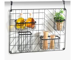 Wandorganizer met 4 variabel inhaakbare manden, wandrek, metaal, 46x12x60 cm