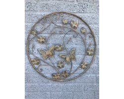 Wandornament met bladeren en vlinders - metaal