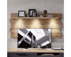 Wandpaneel Lorna 202cm met verlichting - eik - Emob - Woonaccessoires outlet - Bruin - Melamine; Spaanplaat - Woonaccessoires outlet - Op voorraad