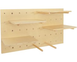 Wandpaneel MCW-P24, wanddecoratie wandrek stekbord geperforeerde plaat, 4 niveaus ophanging 100x50cm MVG ~ naturelkleurig