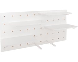 Wandpaneel MCW-P24, wanddecoratie wandrek stekbord geperforeerde plaat, 4 niveaus ophanging 100x50cm MVG ~ wit