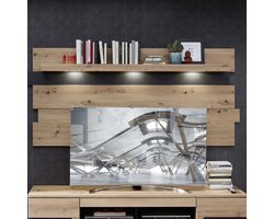 Wandpaneel Medina met verlichting - eik/antraciet - Emob - Woonaccessoires outlet - Bruin; Antraciet - Melamine; Spaanplaat - Woonaccessoires outlet - Op voorraad