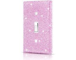 Wandplaat Lichtschakelaar - Decoratieve Plaat - Woondecoratie - Zilveren Steentjes - 114 x 7 cm - Roze