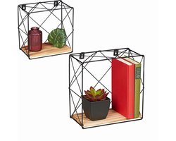 wandplank - 2-delige set - verschillende groottes - voor boeken - metaal - mdf - zwart-bruin