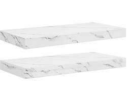 Wandplank 2 st | Wandschappen Wit Marmer 50 x 23,5 x 4 cm Bewerkt hout