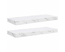 Wandplank 2 st | Wandschappen Wit Marmer 60 x 23,5 x 4 cm Bewerkt hout