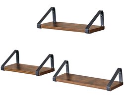 Wandplank 3-delige set Vitrineplank 30/35/40x12x11cm Bruin + zwart Industrieel retro ontwerp Draagkracht 5kg per plank Twee montagemogelijkheden Eenvoudige installatie Geschikt voor woonkamer, badkamer en keuken
