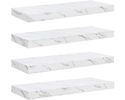 Wandplank 4 st | Wandschappen Wit Marmer 50 x 23 x 4 cm Bewerkt hout