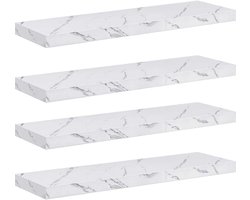 Wandplank 4 st | Wandschappen Wit Marmer 90 x 23,5 x 4 cm Bewerkt hout