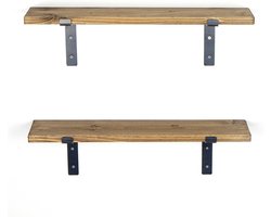 Wandplank - Antraciet & Walnoot Design - 60x16x14cm - Stijlvol Sparrenhout - wandrek