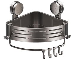 Wandplank - Badkamer accessoires - Planken - Badkamer Plank - Wandgemonteerd opbergrek - Met kleverige zuignap - Met 4 haken - Verwijderbaar - Geen ponsen nodig - Multifunctioneel opbergrek - Geschikt voor badkamer - Keuken en toilet