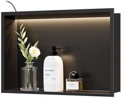Wandplank Douche Roestvrij Staal met LED-licht - Zwart Badkamerrek - 45 x 30 cm